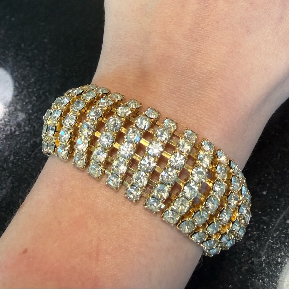 Gold Crystal Multi-Row Bracelet - Elegant Womens Jewelry